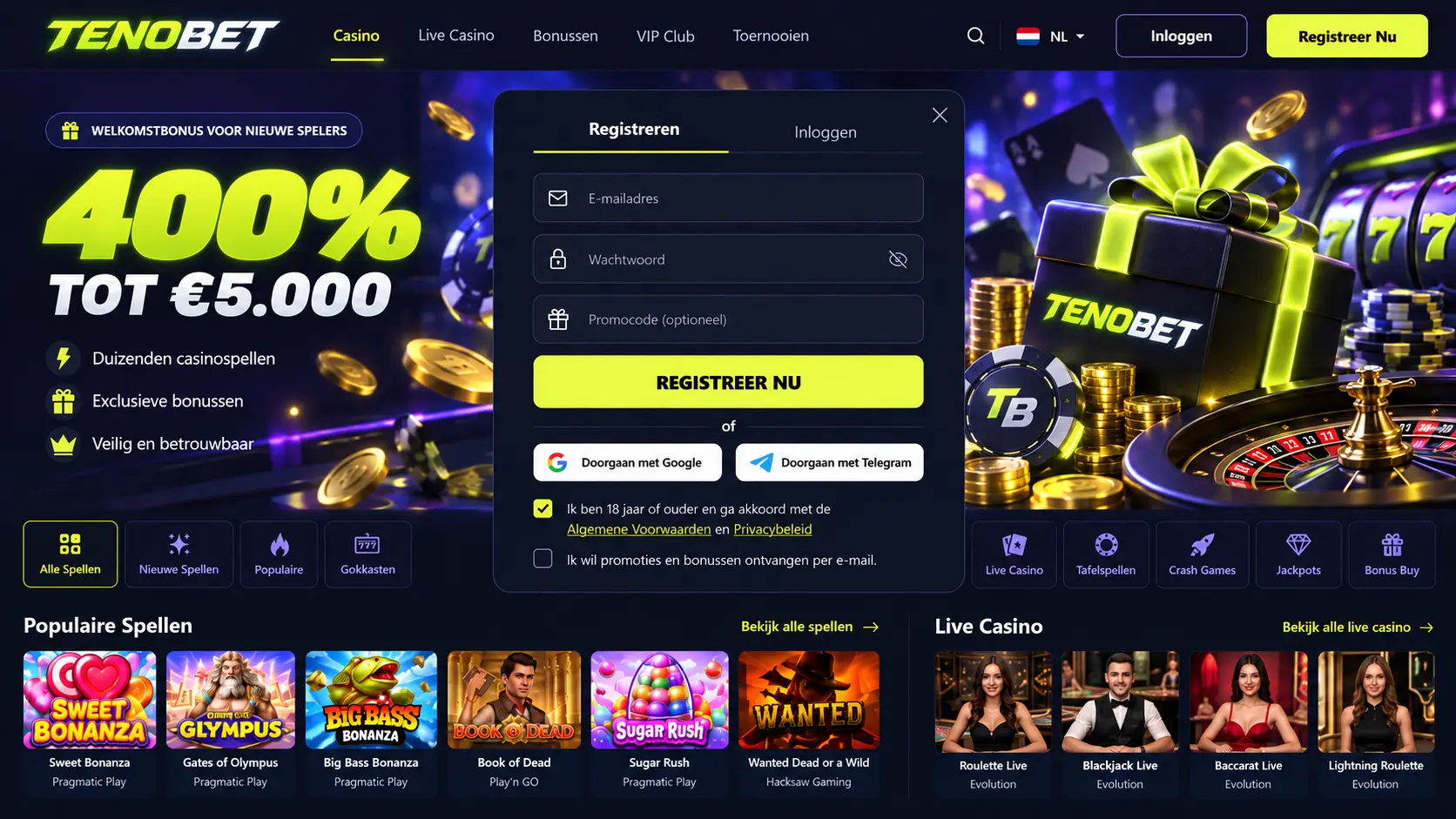TenoBet Online Casino Nederland: Slots, Live Games en Bonus image 2